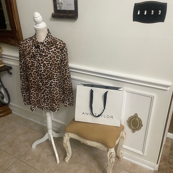 Ann Taylor Factory Leopard Print Tie-Neck Blouse - Brown & Black - Picture 3 of 15
